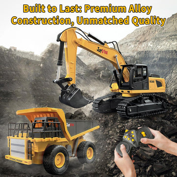 Joylike RC Excavator and Dump Truck Toy Set?2.4Ghz Metal Remote Control Construction Vehicle with Light&Sound, Best Christmas Toy for Boys 8+Year Old