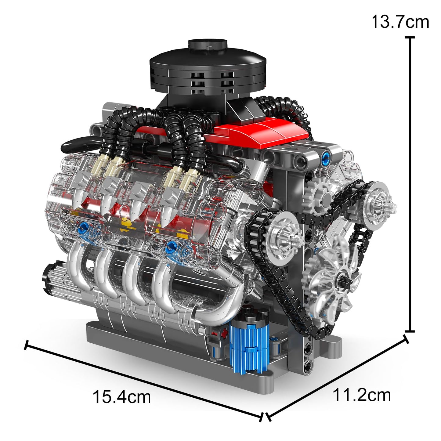 Mould King 10171 MOC Technology V8 Eight Cylinder Engine Series Gasoline Engine Block Kit Technology Clamp Blocks Kit Contains Engine and Battery Box