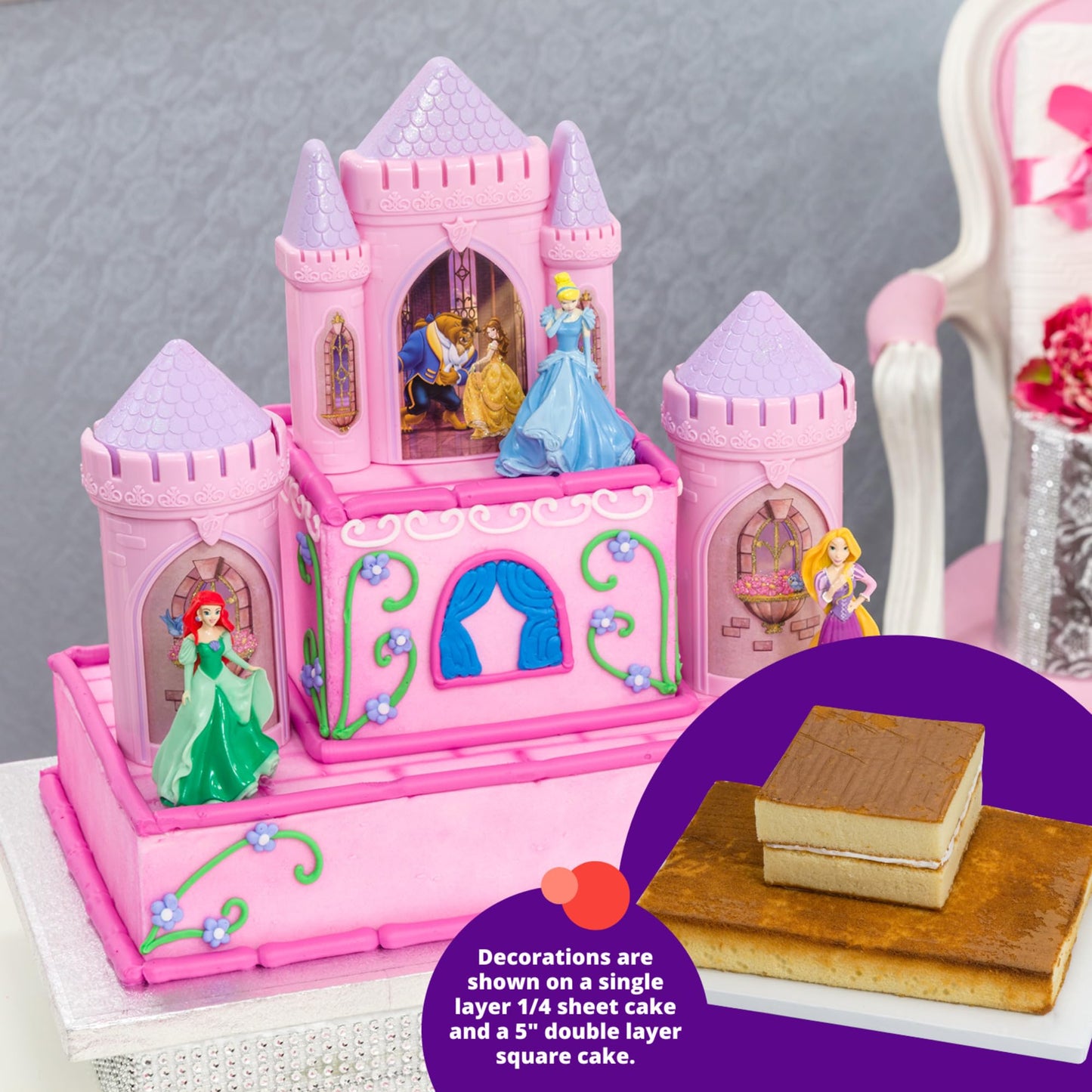DecoSet® Disney Princess Happily Ever After Birthday Cake Topper, 6-Piece Cake Decorations, Includes Castle with Moveable Turrets, Cinderella, Ariel