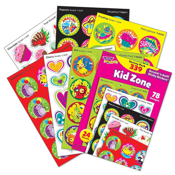 Kid Zone Stinky Stickers Variety Pack by TREND Enterprises, Inc.; 339 ct.; 78 Designs, 8 scents
