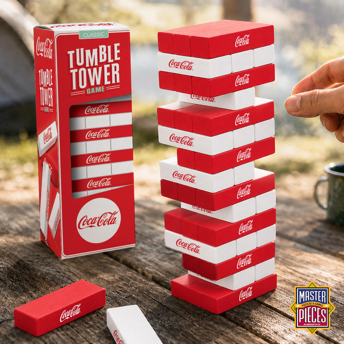 MasterPieces Family Games - Coca-Cola Wood Block Tumble Tower - Officially Licensed