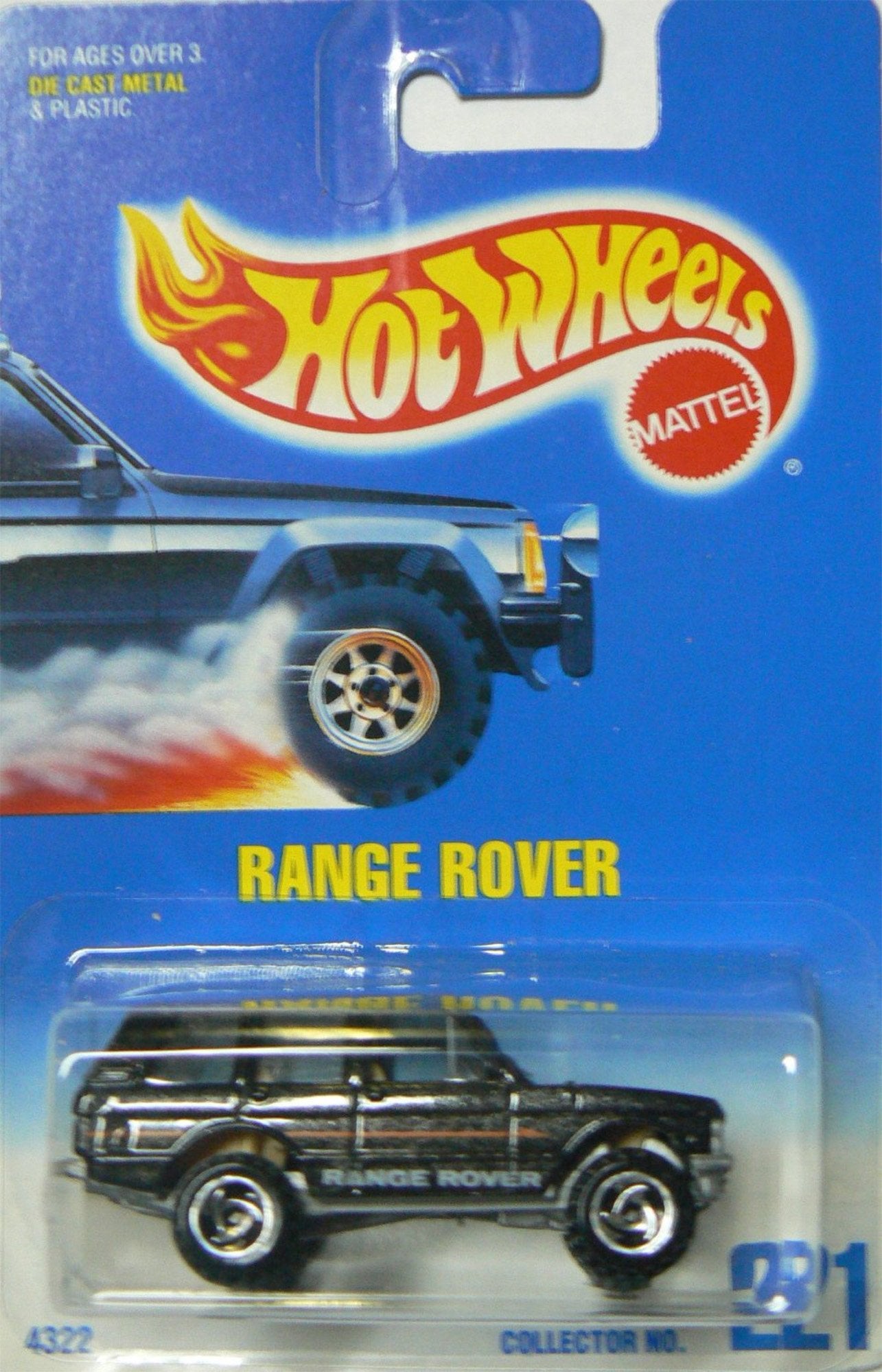 Hot Wheels 1991-221 BLACK Range Rover Blue Card 1:64 Scale by Mattel