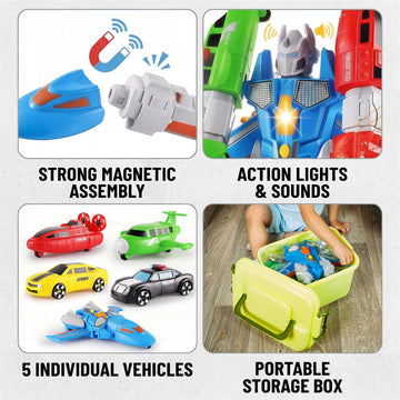 QUERCITRON Magnetic Vehicle Transform Robot Toy Build Car Mix Match Toddler