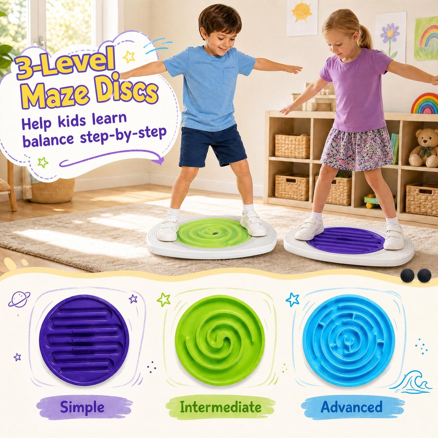 HONEY JOY Balance Board Maze for Kids, 3 Maze Discs, 140 lbs Capacity