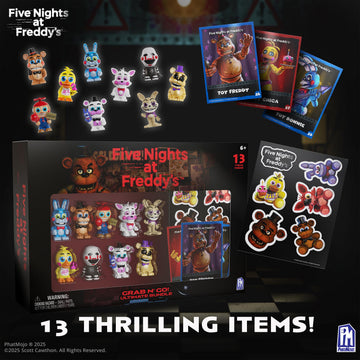 Five Nights At Freddy’s (FNAF) - Ultimate Grab N’ Go Bundle - Series 2 -Collectible Microfigures - Figure and Card Stand - Collectible Trading Cards