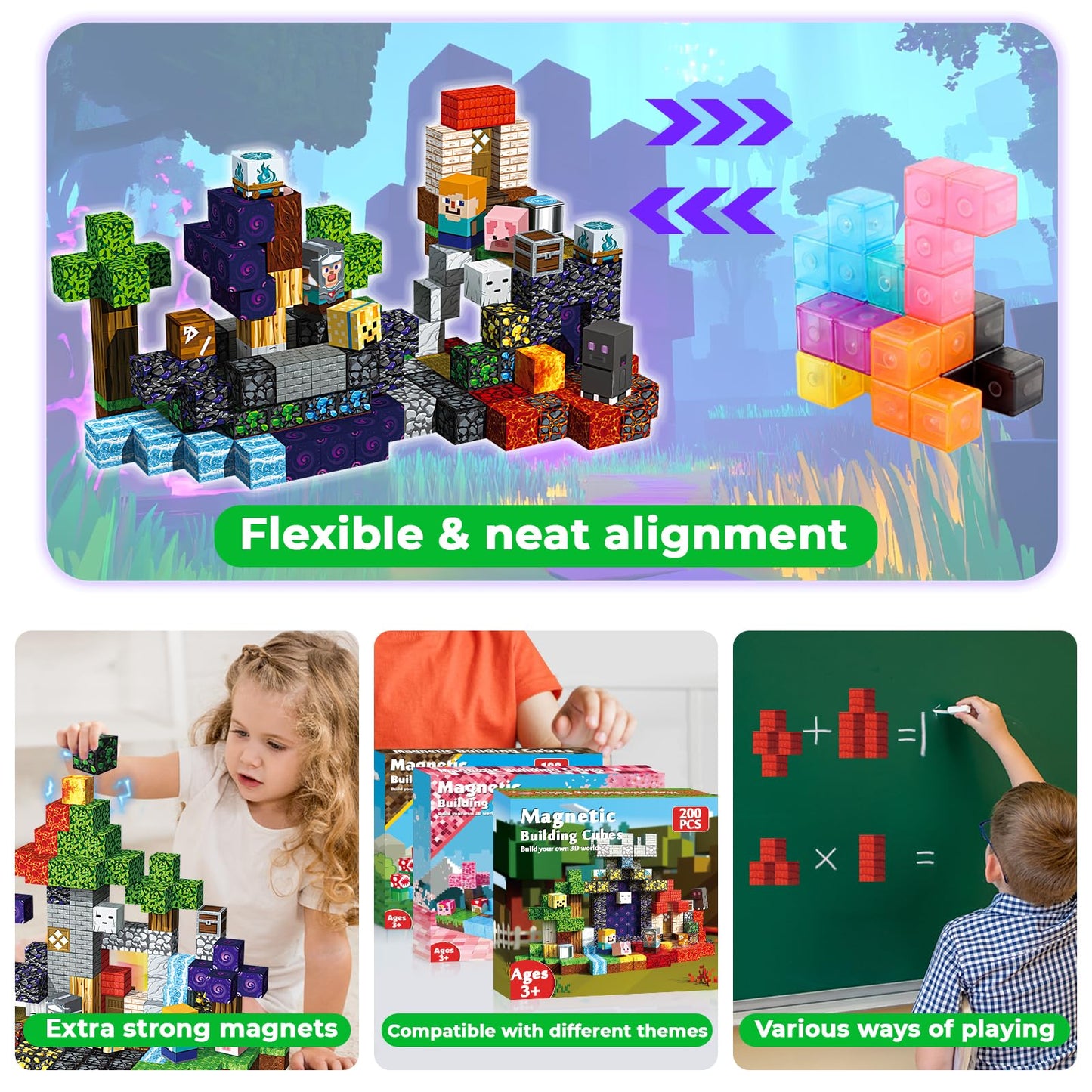 Magneverse 200 PCS 0.8in Magnetic Blocks - Magnet Toys for Kids, Magnetic Building Blocks Cubes, Stacking Magnets, School STEM Toys Birthday Gifts