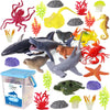 BIWASE Ocean Sea Animal Figure Toys for Kids 3-5, Realistic Sea Life Figures Animal Creature Sand Toys Beach Bath Playset Include Shark Whale Corals