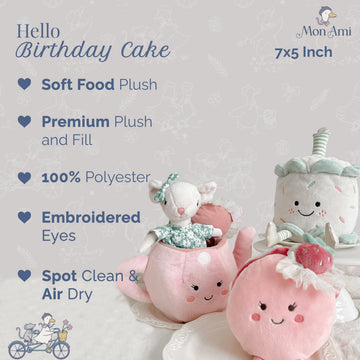 MON AMI Birthday Cake Plush Toy 5x7-Inch, Soft Dessert Stuffed Toy Gift