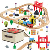 VEVOR 70PCS Wooden Train Set, with Magnetic Crane, Wood Train Track Toy for Kids Ages 3-8, Construction Crane Railway Set, Compatible with Major