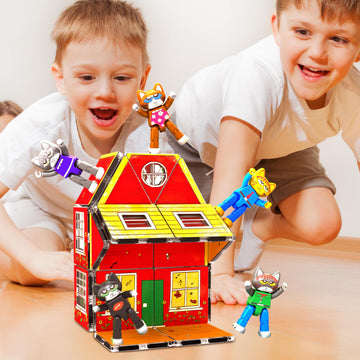 PicassoTiles 6pcs Pete the Cat Magnetic Figures Family Animal Action Character Toddler Toys Magnet Expansion Pack Building Blocks Add-on Educational