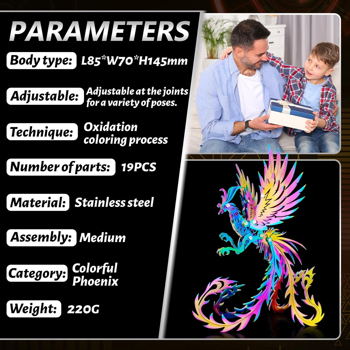 3D Metal Model Kits, Mechanical Undead Bird Seven Colorful 3D Metal Puzzle,Steel Mythology Animal Series DIY Brain Teasers Simple 3D Puzzles Home
