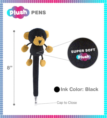Puzzled DolliBu Black Bear Plush Pen - Cute & Soft Wild Life Stuffed Animal Ballpoint Novelty Pen Toy, Writing Pen Instrument For School & Office Desk