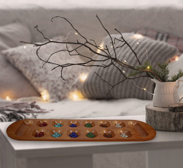 Coffee Table African Stone Game - Solid Wood with Walnut Stain