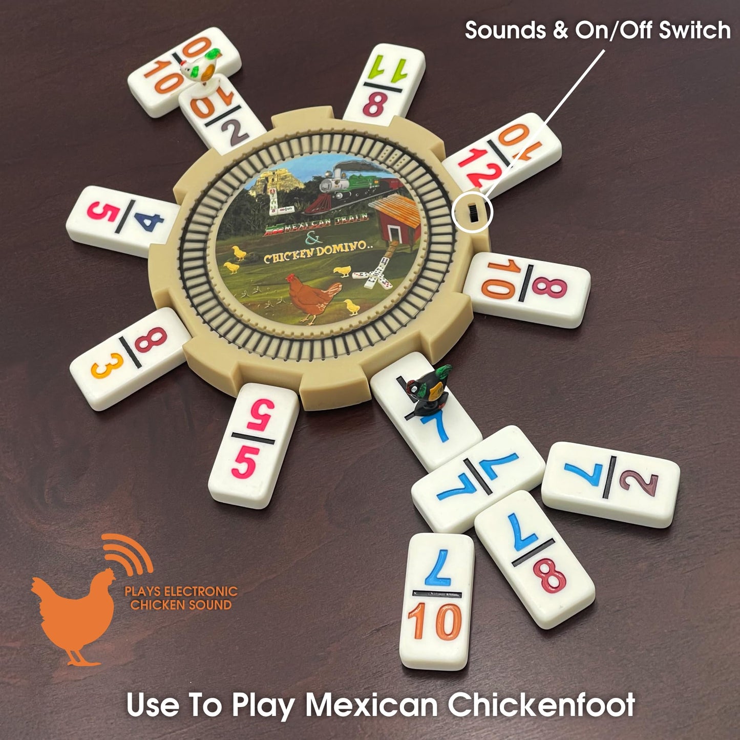CHH Double 12 Numeral Pro Size Mexican Train & Chicken Domino Set - Aluminum Carrying Case - Complete Set with Plastic Hub, Train Markers, and Chicken