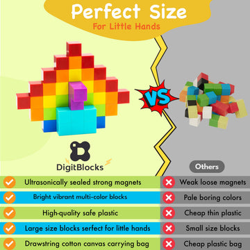 BrainSpark 48PCS Multi-Color DigitBlocks Magnetic Building Cubes STEM Montessori Magnet Blocks for Kids, Educational Building Block Construction Toy
