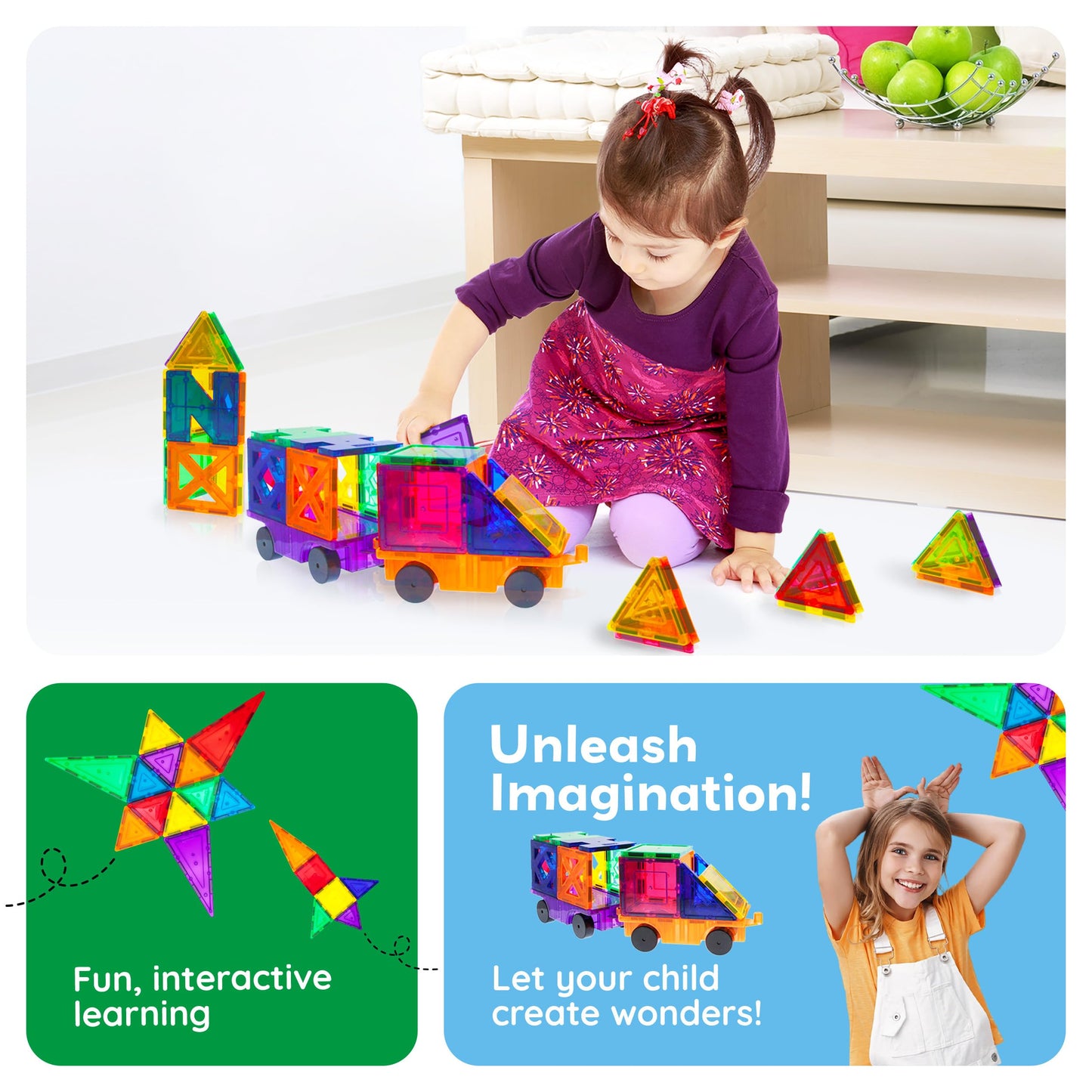 PicassoTiles Building Blocks Inspirational Kit 3D Building Construction Toys Clear Magnetic Stacking Set STEM Playboards Magnet Felt Tiles Novelty