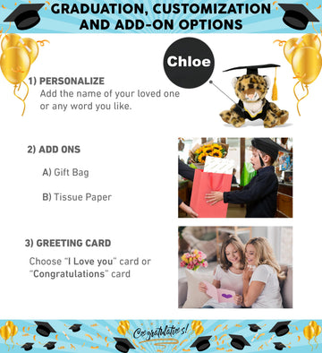 DolliBu Squat Leopard Graduation Plush Toy - Soft Leopard Plush Graduation Stuffed Animal Dress Up with Gown & Cap with Tassel Outfit - Gift