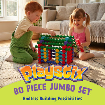 Popular Playthings Playstix, Building Sticks Kit For Kids, Construction Stem Building Toy Gift for Boys & Girls - Jumbo Multicolor Set 150 Piece