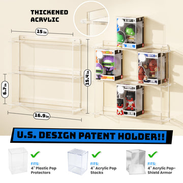 WINKINE Wall Display Shelves Compatible with 21 Funko Pop in Box, Easy Install - Only 2 Screws per Shelf, Acrylic Floating Shelves Stackable, Action