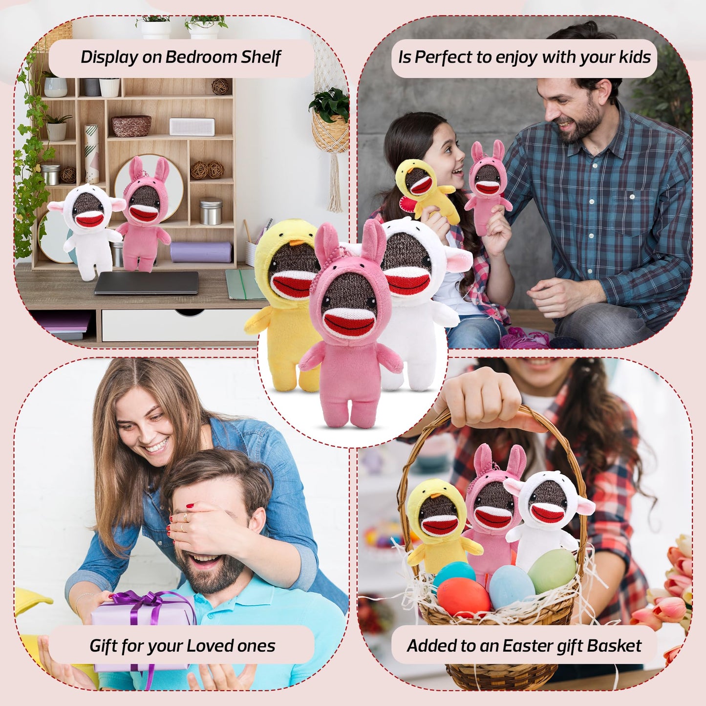 Made By Aliens Adorable 6 inch Easter Sock Monkey Plush Toy Sheep Costume - Soft Stuffed Animal for Kids & Collectors for Birthdays, Holidays, Springs