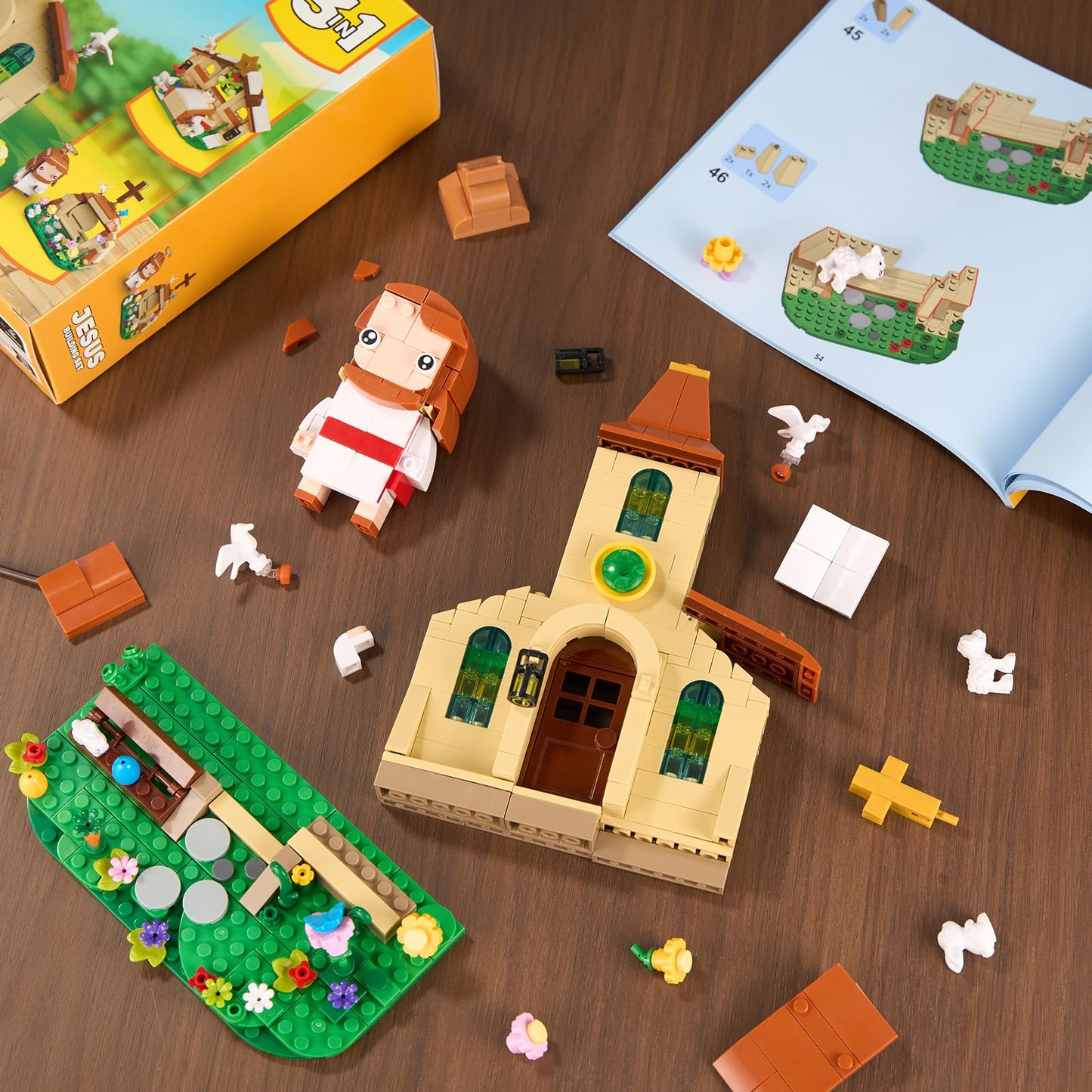 Jesus 3 in 1 Building Block Toy Set Compatible with Lego, Easter Nativity Scene Church Missionary and Resurrection, Religious Cross Jesus Figure