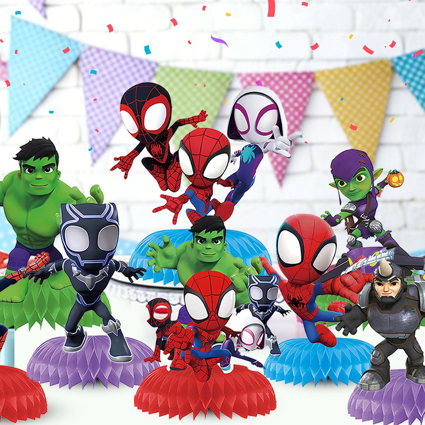 9Pcs Spidey Honeycomb Centerpieces, Cartoon Movie Theme Birthday Party Supplies, Double-Sided 3D Table Decorations & Favors for Kids