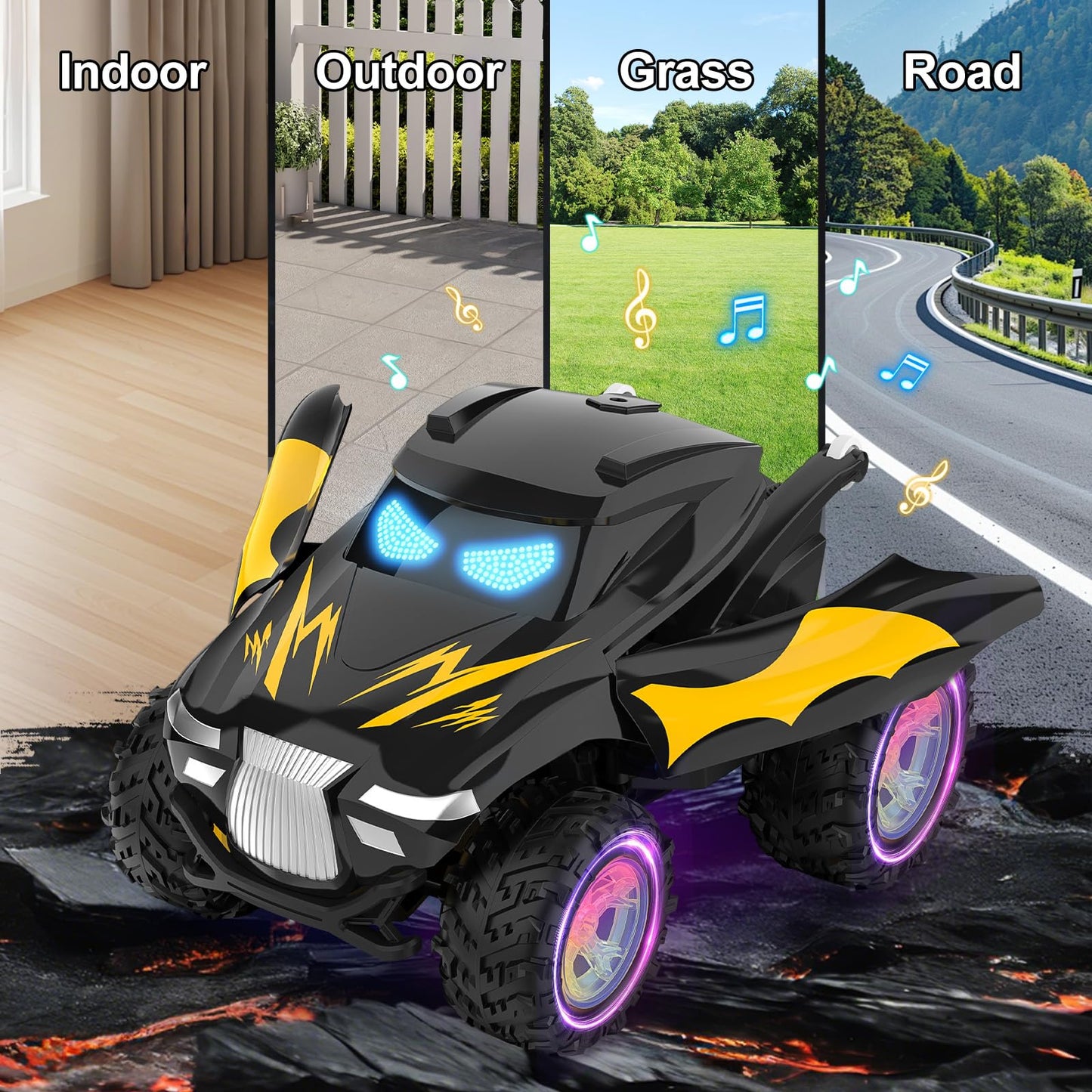 Tozuoup Remote Control Car, RC Cars Stunt Car Toy, 2.4GHz Rechargeable RC Cars with Spray and Music, Ideal Birthday Toys for Boys Age 6 7 8 9 10 11 12