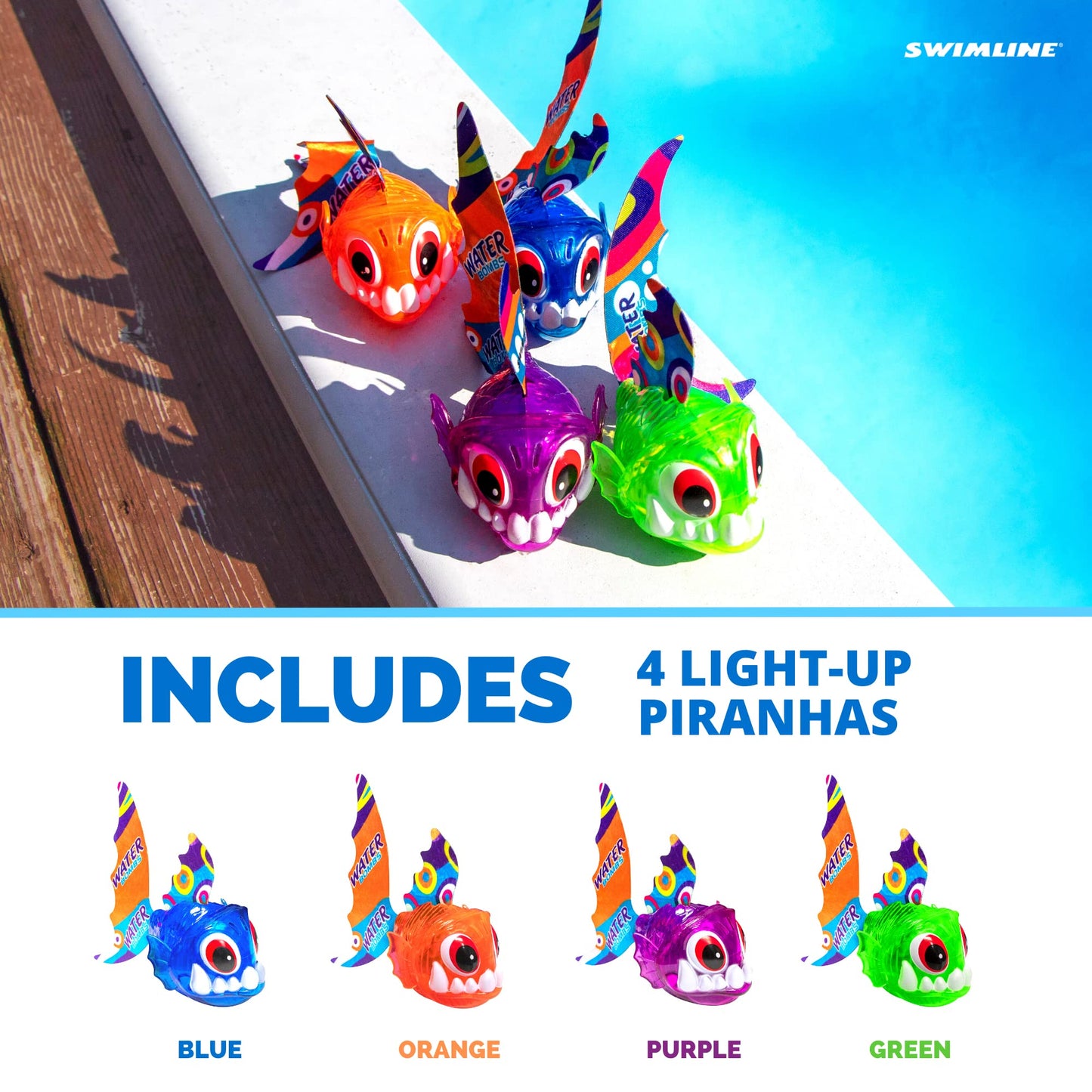 Swimline | Underwater Dive Toys for Kids | Light-Up Piranhas | 4-Pack