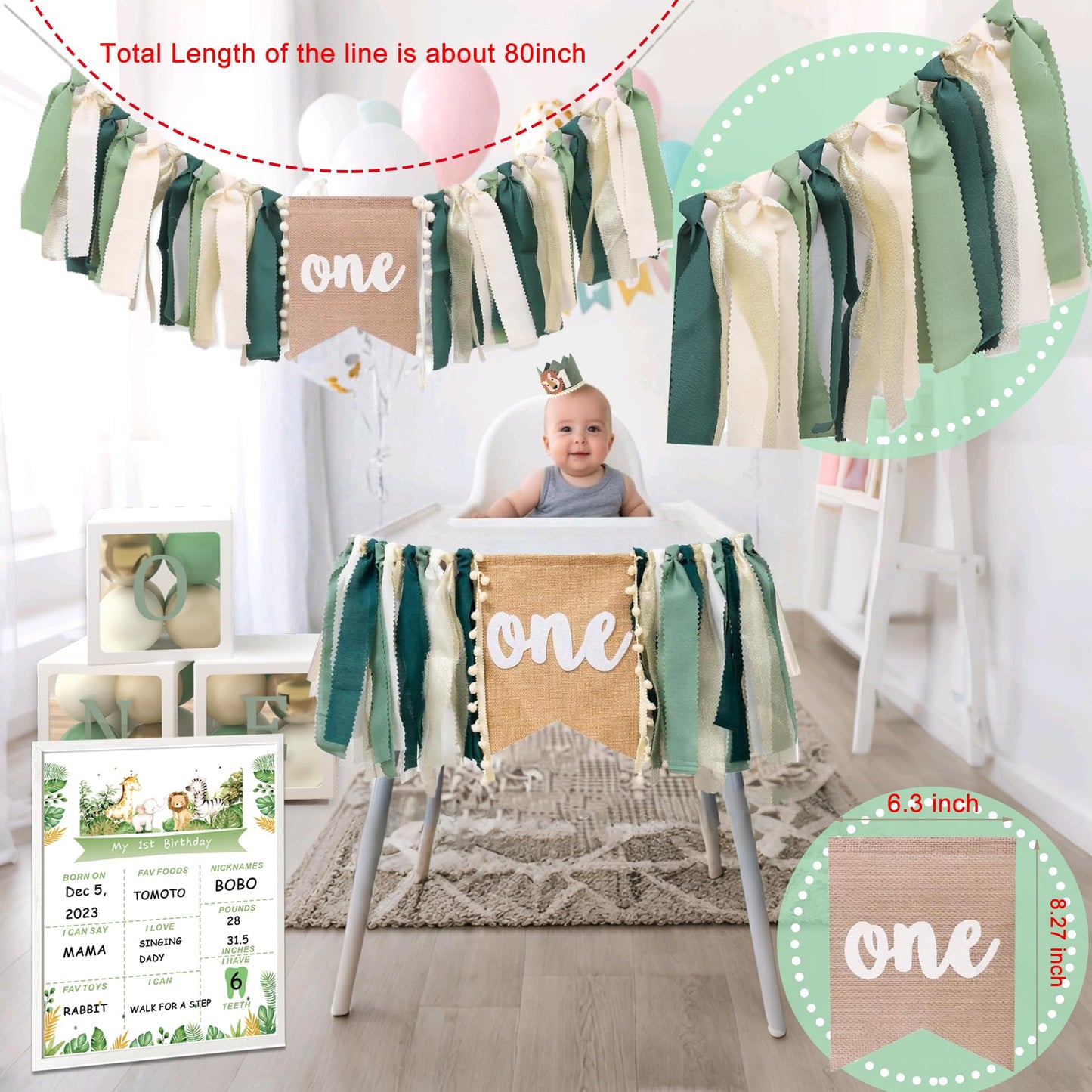 Wild One Birthday Decorations,Jungle Safari Animal Theme First Birthday Decorations Baby Shower Party Supplies for Boy Girl Photo Banner, Balloon Box