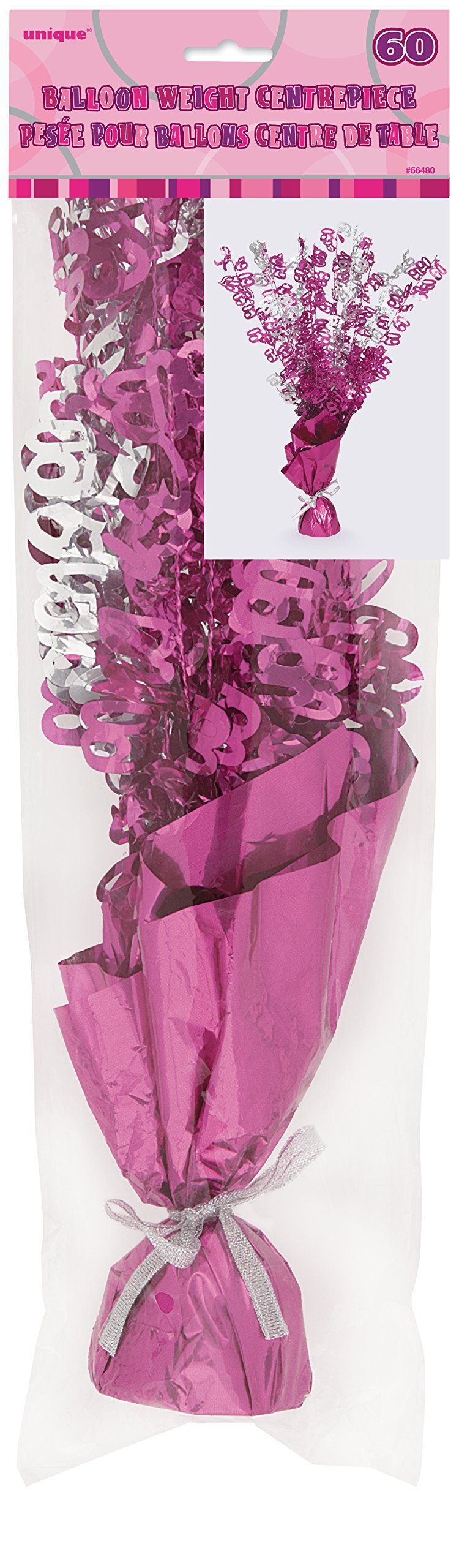 Unique Party 56480 - Glitz Pink 60th Birthday Balloon Weight Centrepiece