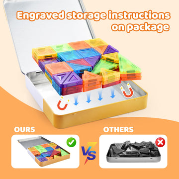 JoxSaxin 56PCS Mini Magnetic Tiles, Portable Magnetic Toy Travel Set for Kids, Includes Iron Storage Box, Puzzle Toy for Boys and Girls Ages 3+