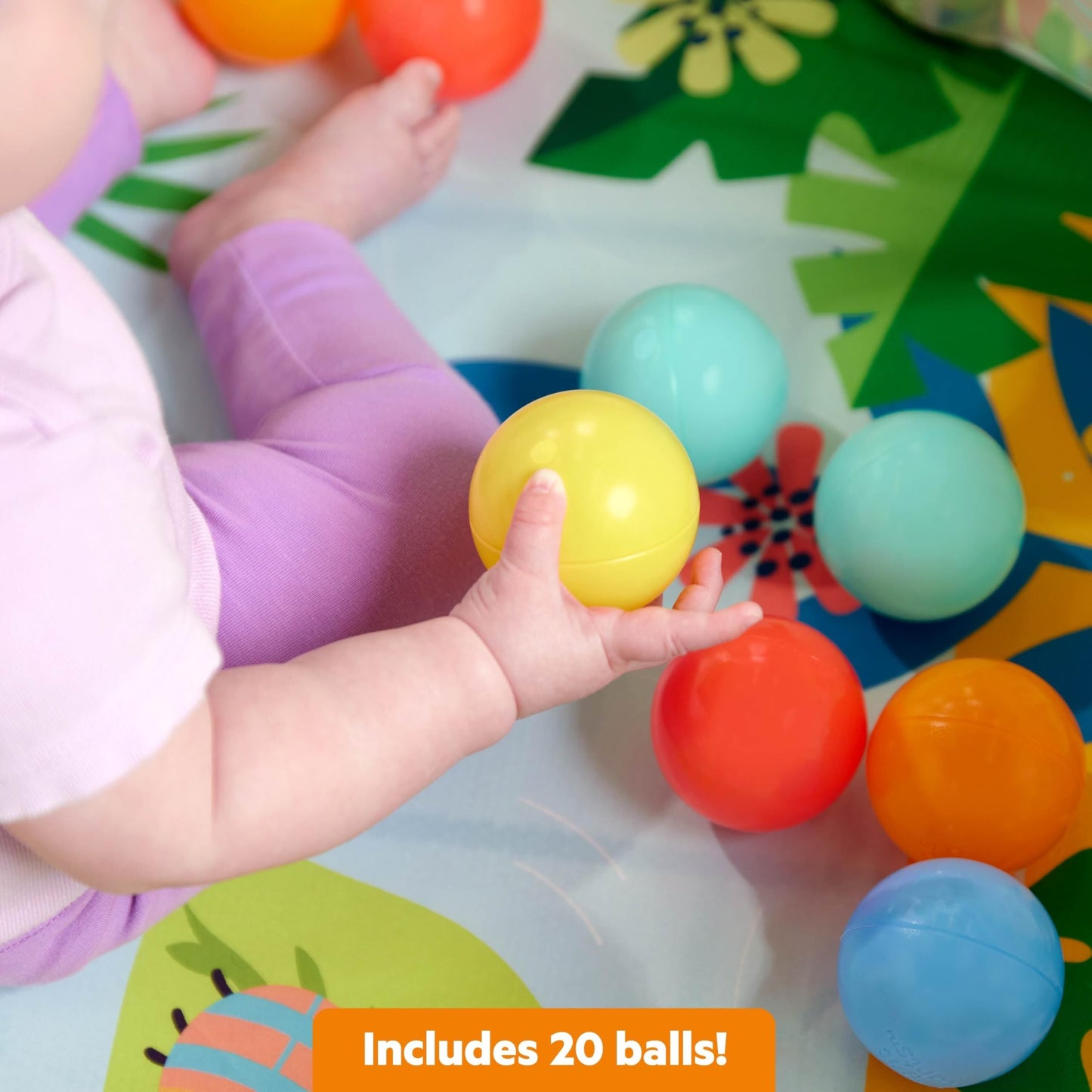 Bright Starts Rowdy Rainforest Stow & Go Baby Ball Pit with 20 Balls & 3 Ball Drops, Foldable Ball Pit for Babies & Toddlers 6+ Months, Includes Carry