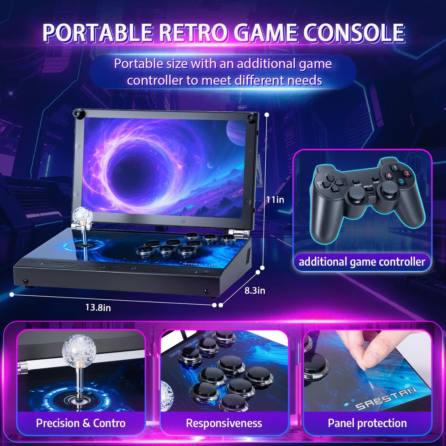 2026 Upgraded Portable Arcade Machine Pandora Box - 2D3D Retro Gaming Console, 8000mAh Battery, Includes Extra Gamepad, Plug & Play Console with