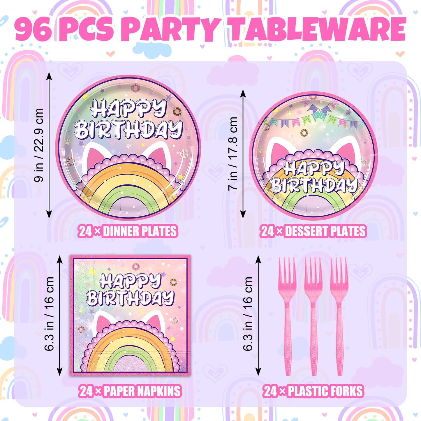 Uywgaun 96 Pcs Cat Birthday Party Decorations Paper Party Plates and Napkins for Cat Themed Party Supplies Dessert Tableware Set for Kids Birthday