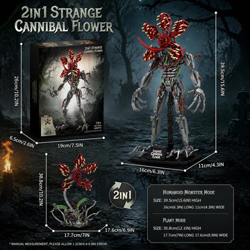 LQPFBSM 2-in-1 Strange Cannibal Flower Building Block Set 858 Pcs Botanical Monster Action Figure for Adults & Teens Sci-Fi Horror Creature Model Kit