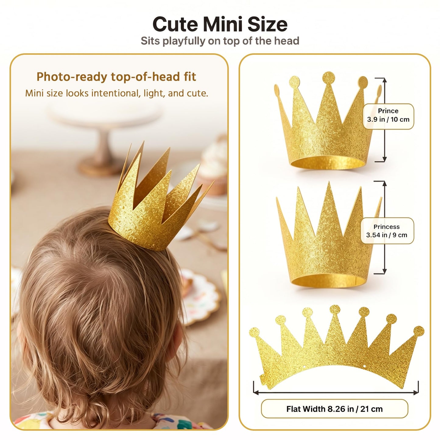 Boieo Mini Gold Crown Hats, 6 Small Paper Crowns for Kids