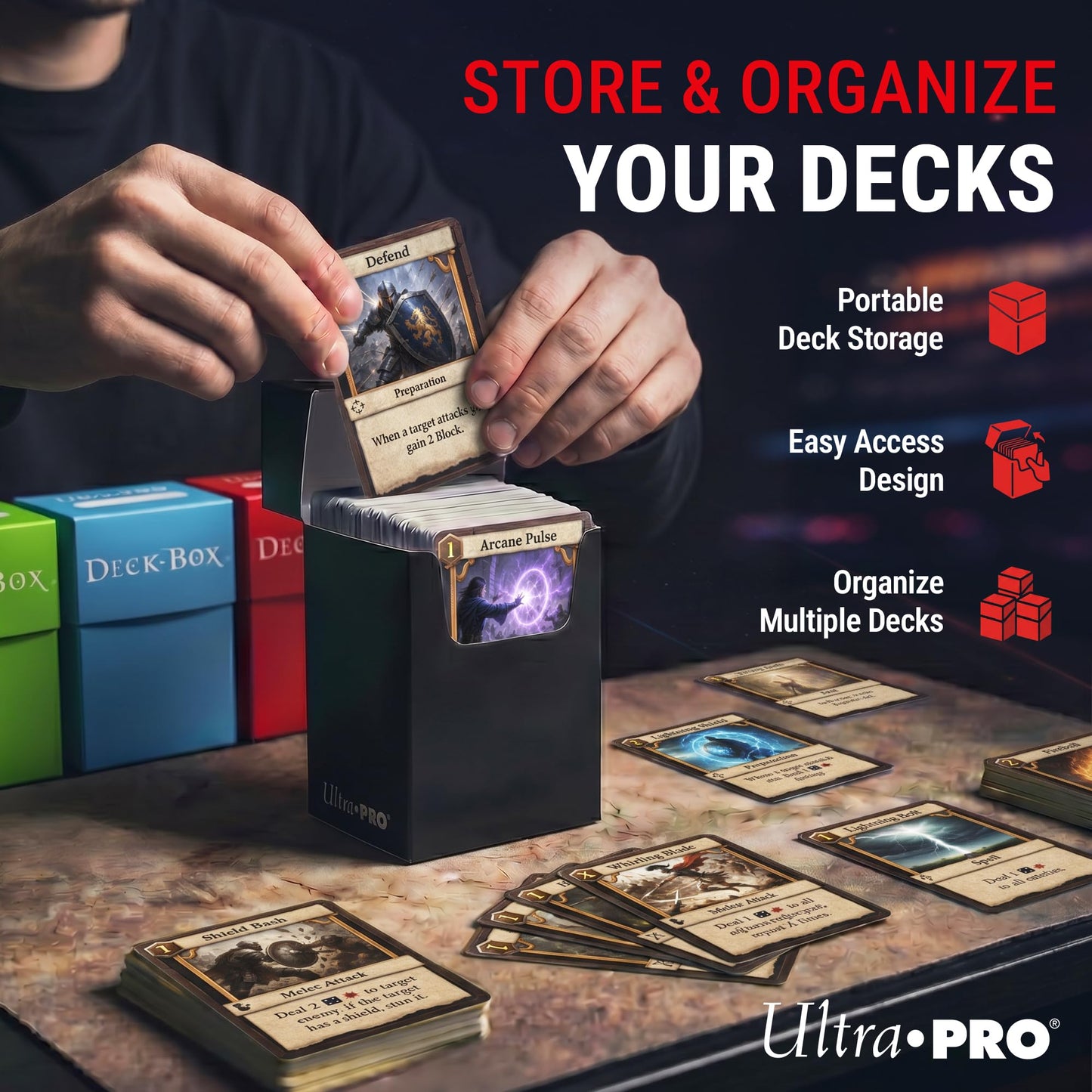 Ultra PRO - Protect & Store Valuable Cards Deck Box for Pokemon/Magic/YuGiOh Collectible Cards Storage, Card Organizer