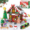Christmas Gingerbread House Building Block for Girls Age 12+ with LED Lights, Christmas Village House Blocks Set with Christmas Tree and Train