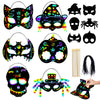 MGparty 24PCS Halloween Scratch Masks Craft Kit Rainbow Magic Scratch Paper Art for Kids Classroom Activities Birthday Party Favors School Art DIY