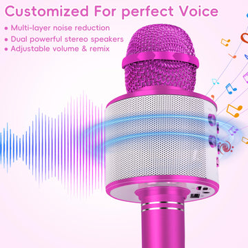 KIDWILL Wireless Bluetooth Karaoke Microphone for Kids, 5-in-1 Portable Handheld Karaoke Mic Speaker Player Recorder with Adjustable Remix FM Radio