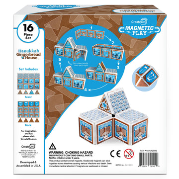 CreateOn Hanukkah Gingerbread House - 16-Piece Set Magnetic Building Tiles Kit, Hanukkah Holiday Craft Toy, 16-Piece Magnetic Construction & Coloring
