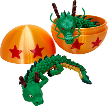 17.5 Inch Articulating Shenron Dragon Toy and 7 Inch Junior Shenron Dragon Inside Surprise 4 Star Ball/Egg, Green, Gold, Orange, Red, Black, and Brown