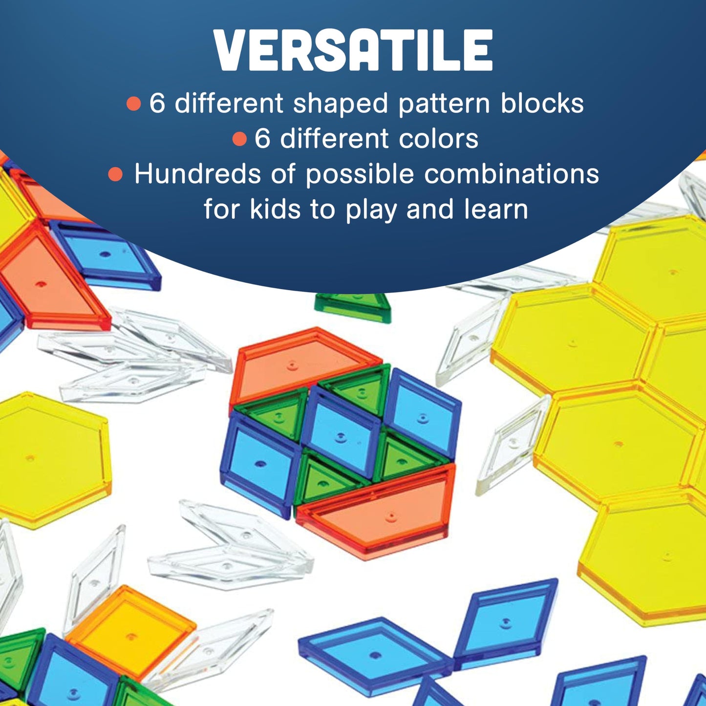 Constructive Playthings Translucent Pattern Blocks, Light Table Manipulatives, STEM Toys, Sensory Play, Create, Build and Design, Color Exploration