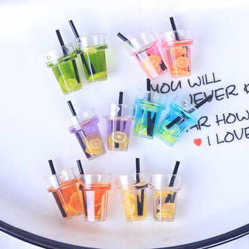 6 Pcs Miniature 1:12 Scale Dollhouse Drink Set - Colorful Resin Glass Cups & Beverage, Simulated Fruit Juice and Lemon Models for Summer Dining Room