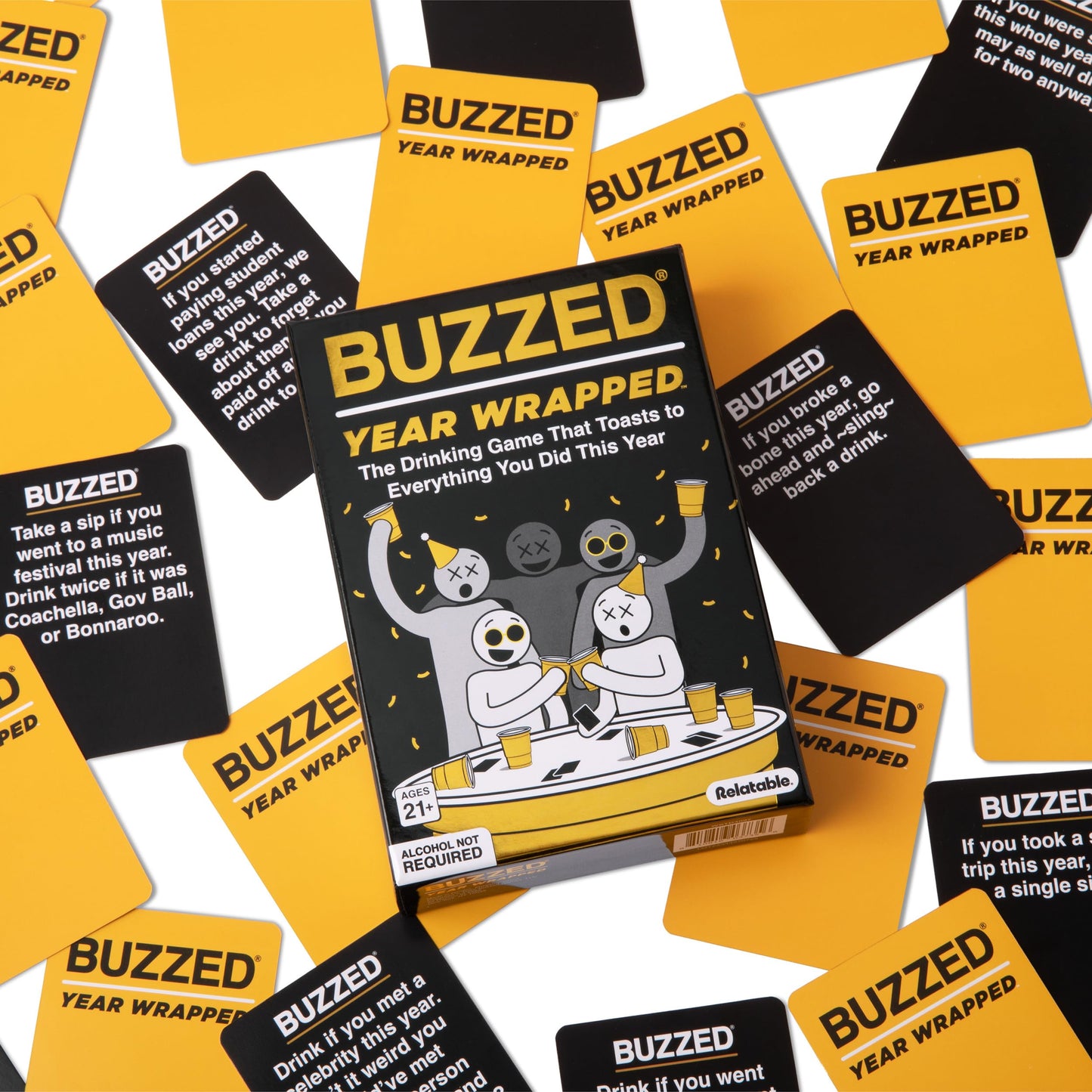 Buzzed Year Wrapped by Relatable - New Years Drinking Games That Elevate Your Holiday Party, Humorous and Conversational Games for Adults That Create