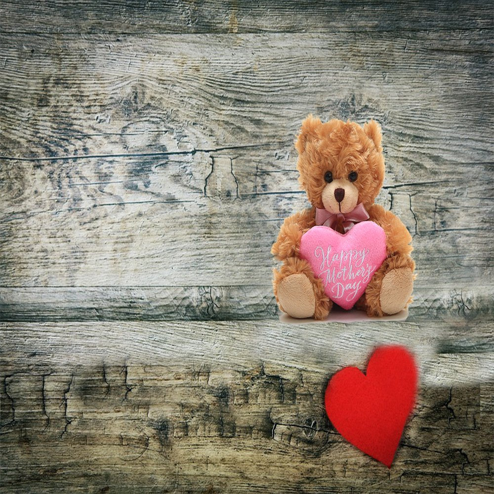 Plushland Mocha Bear, Holding a Heart in Pink Printed Happy Mother’s Day Message (Mocha)