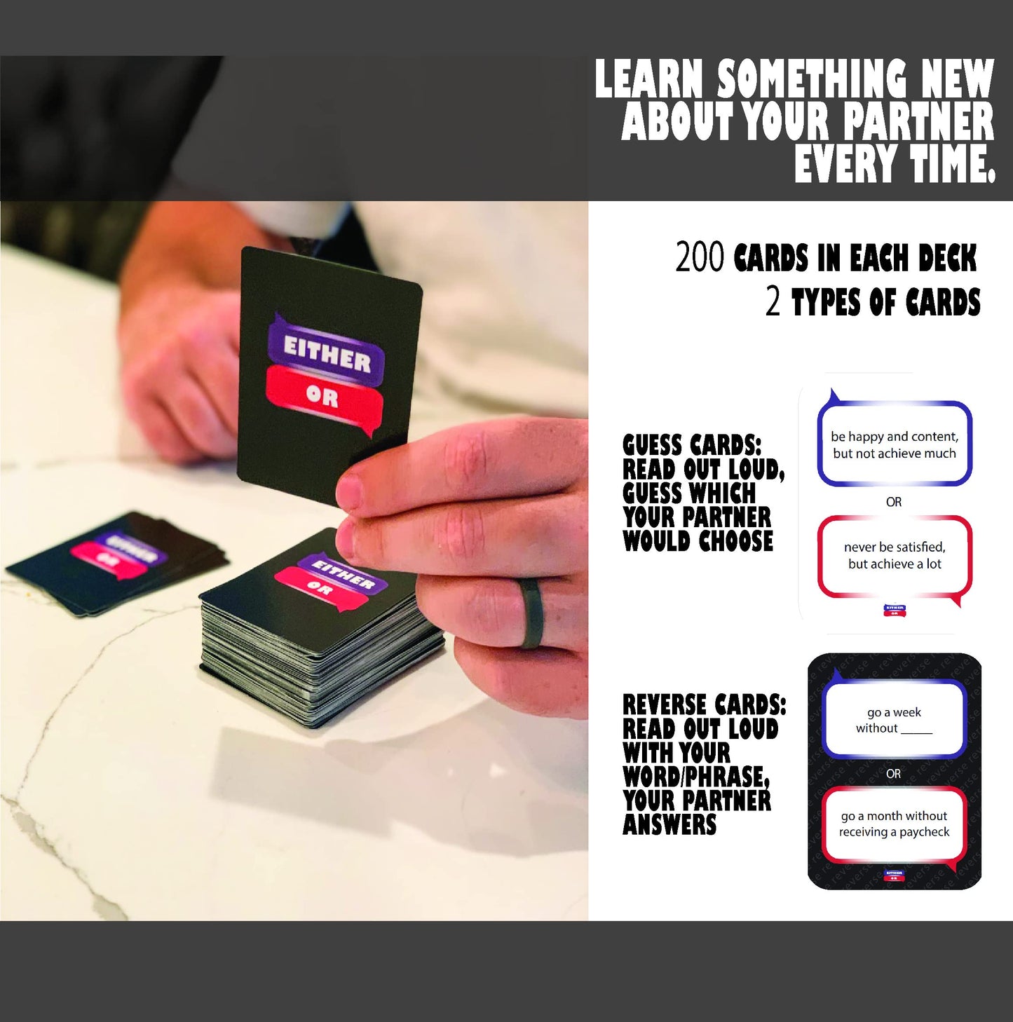 Either Or Couples Card Game of Outrageous Options - Connect with Your Partner for Date Night, Valentine's Day, at Dinner, for an Anniversary, on Road