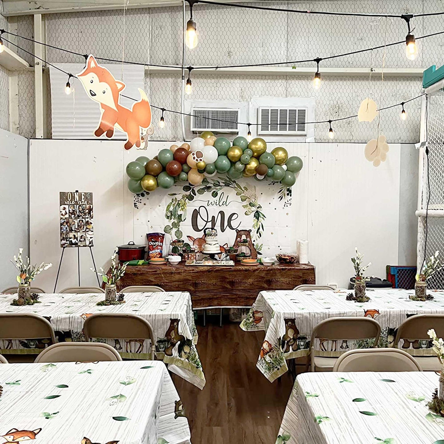 HEETON 3ct Woodland Plastic Tablecloth Creatures Fox Birthday Baby Shower Banner Wild One Welcome Baby Forest Animal Friends Garland Party Supplies