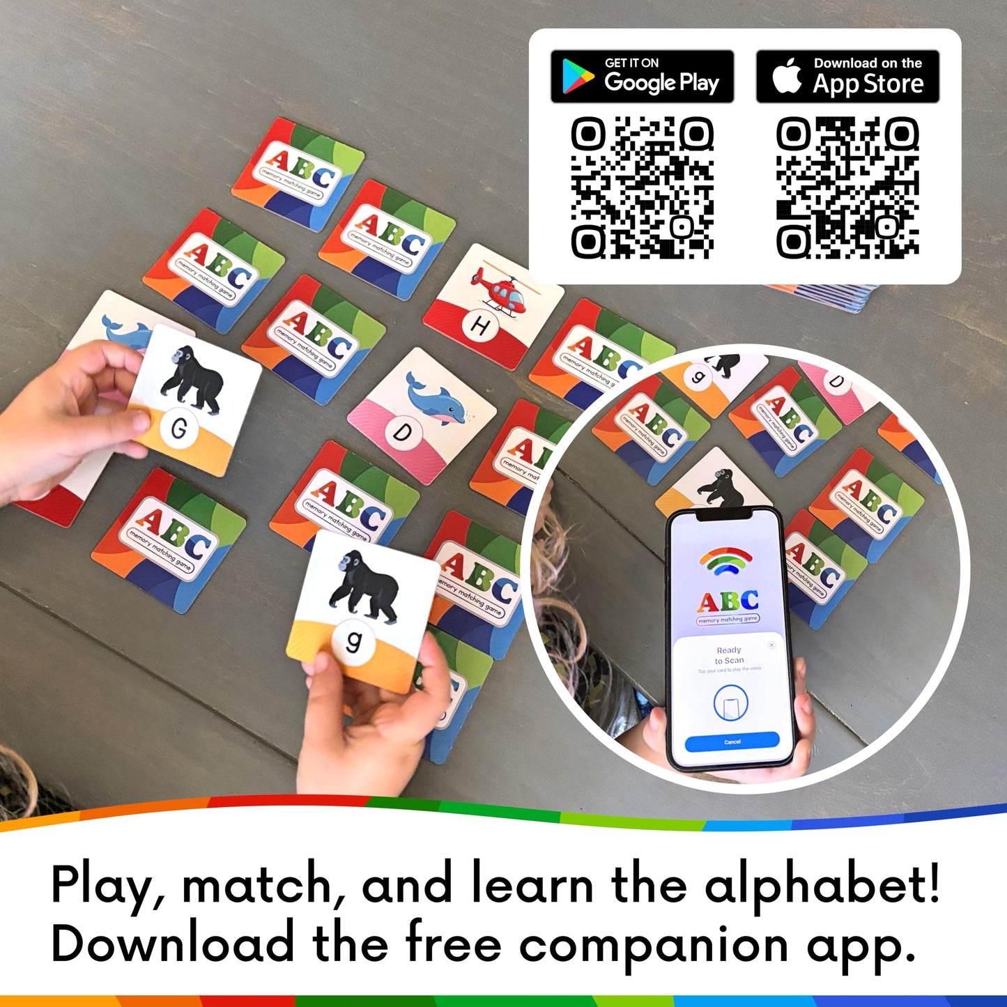 ABC Memory Matching Game for Kids | NFC Cards Interact with App | Tap to Explore Letters, Sounds & Real-World Videos | Preschool Alphabet Learning