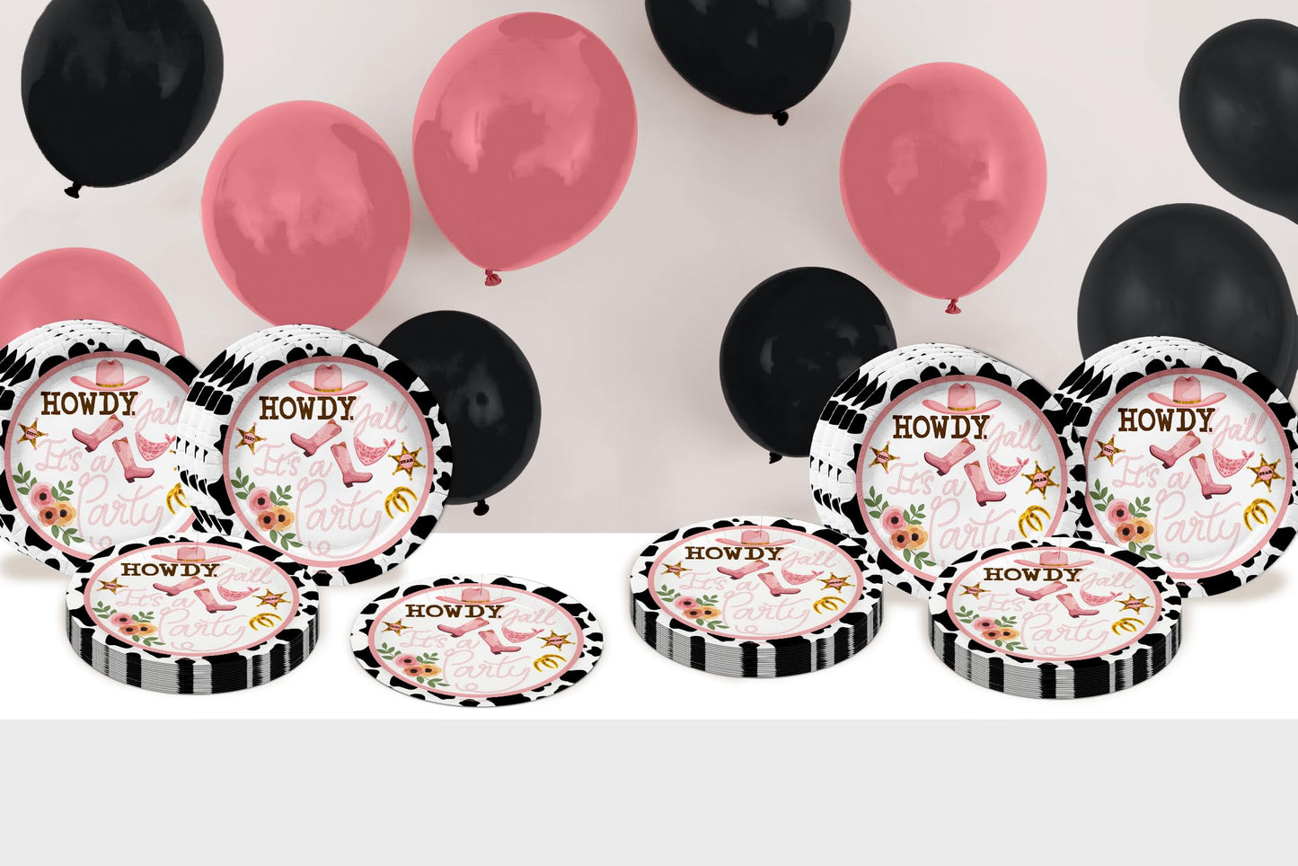 Birthday Galore Howdy Y’all Cowgirl Plates - 32 Pieces, 9" Round Disposable Tableware with Western Design Theme - Fun and Bright Colorful Tableware